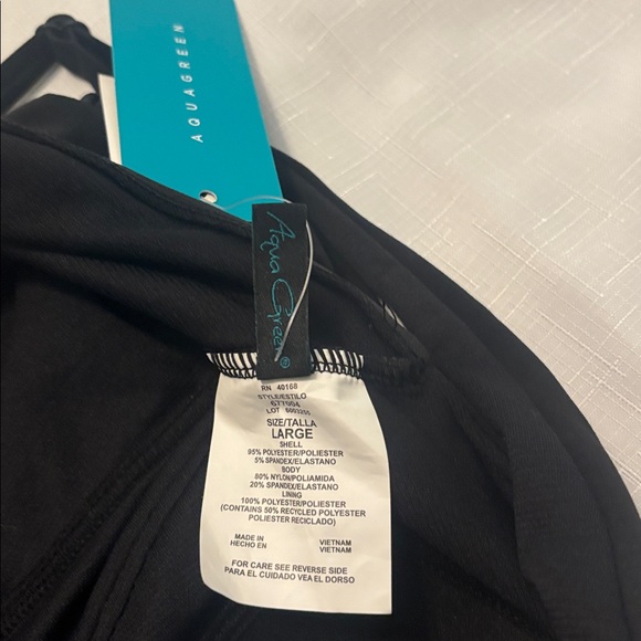 Aquagreen Black Swimdress One Piece SZ L 12/14 one side slit vacay beach  NWT - Picture 5 of 11